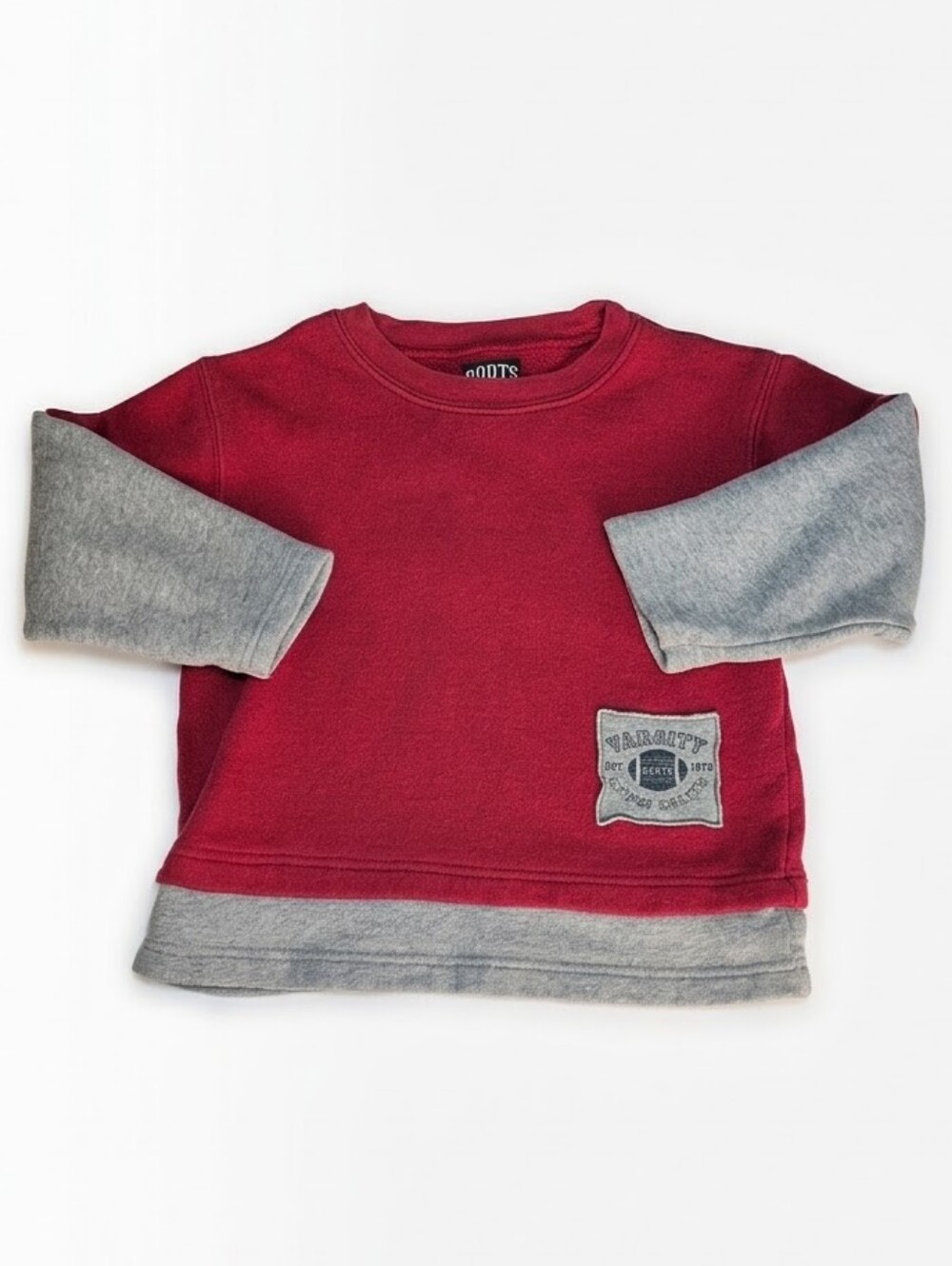 Roots Kids Vintage Varsity Sweatshirt Red Grey Layered Crewneck Toddler Size XXL